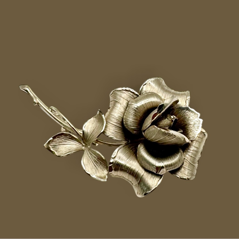 Vtg Pastelli Rose Brooch 1960s | Sculptural Silver-Tone Floral Pin Mcm Jewelry